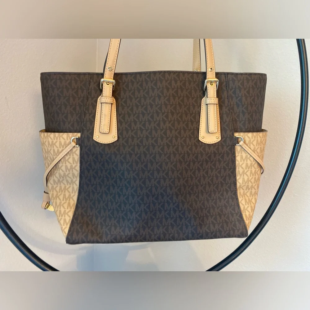Dark Brown and Beige Bag Michael Kors Voyager East West Tote